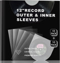 100 12" anti static Vinyl Record Sleeves Combo Pack (50x 3mil Outer & 50x Inner Round Bottom), vinyl protective Crystal Clear Fit for Single & Double Lp Album Collection