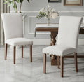 Set of 2 Beige Upholstered Dining Chairs – Farmhouse Kitchen Chairs with High Back, Solid Rubberwood Legs, Padded Foam Seat & Bronze Nailhead Trim, Comfortable Dining Room Chairs for Home, Living Room