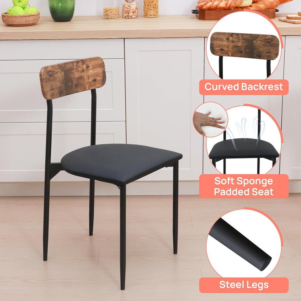Round Dining Table Set for 2, 3-Piece Wood Tabletop Samill Kitchen Table and Chairs with Strong Metal Frame, Modern Dinette with Chairs for Small Spaces Living Room (Brown)