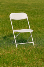BTEXPERT Set of 5 Pack, White Plastic Folding Chair Steel Frame Commercial High Capacity Event Chair Lightweight Set for Office Wedding Party Picnic Kitchen Dining Church School