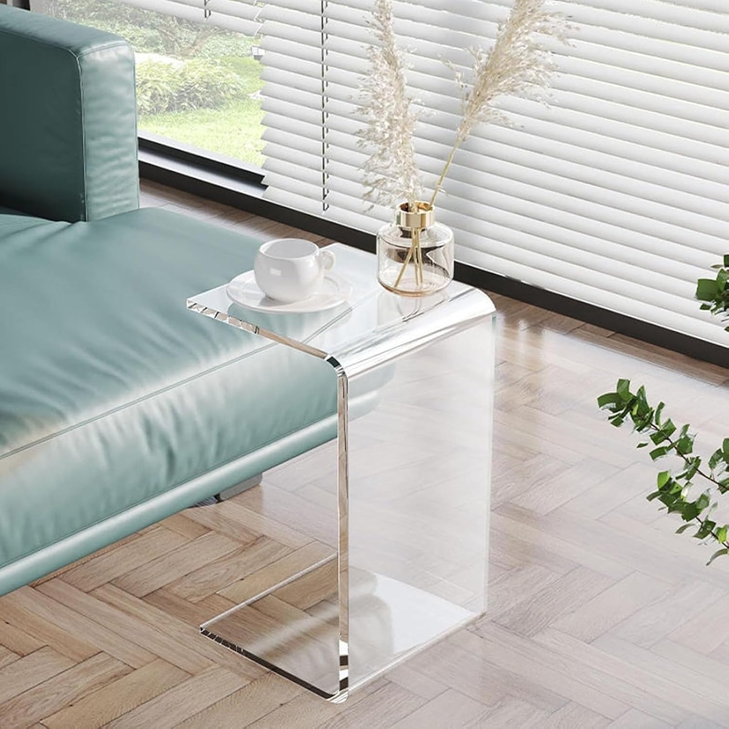 Acrylic C-Shaped End Table, Clear Side Tables for Living Room, Coffee/Drink/Food/Snack Table for Couch, Bedside Nightstand(B,30 * 30 * 55CM)