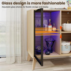 Fluted Buffet Cabinet with Storage, Small Coffee bar Cabinet with Adjustable Shelf for Kitchen, Wood Buffet Cabinet Sideborad with Glass Door, Buffet Storage Cabinets for Living Room