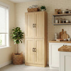 DIYART 71" Tall Kitchen Pantry Cabinet, Freestanding Food Storage Organizer with Doors & Adjustable Shelves, Large Utility Hutch Cupboard for Dining Room, Kitchen & Home Office, Oak