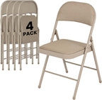 4 Pack Folding Chairs, Fabric Dining Chair Set with Padded Cushion and Back, Indoor Outdoor Seat for Home Office, Parties, Events, Wedding, Extra Guest Seating, Desert Khaki