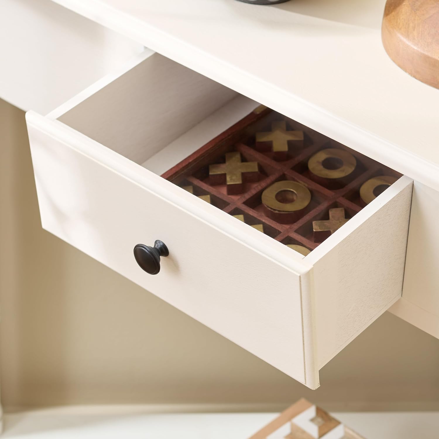 SAFAVIEH Furniture - Gomez 1-Drawer Corner Table - Ivory - Solid Wood - Classic Corner Storage Design - Ideal for Entryway, Living Room, Home Office, 33.1" W x 17.3" D x 28" H (AMH5709K)
