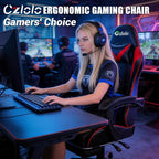 Czlolo Gaming Chair with Footrest Racing Style Lumbar Support Massager Video Game Chair with Metal Legs, High Back Reclining Gamer Chair with Headrest, 360° Swivel Office Computer Desk Chair (Red)