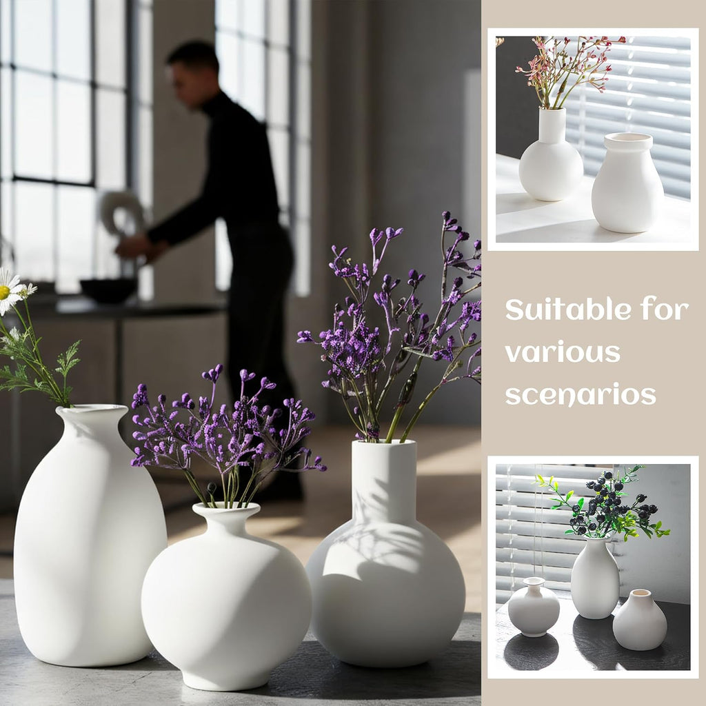 White Bud Vases Set of 12, Small Ceramic Vase in Bulk, Mini Pottery Vases for Pampas Grass Clay Vase for Wedding Table Centerpieces Decoration Modern Boho Rustic Home Decor DIY Gift