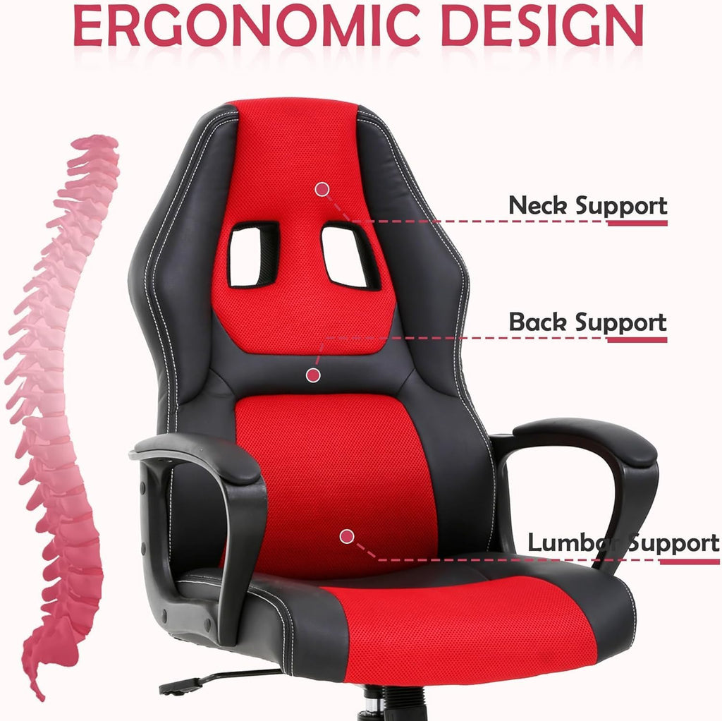 Gaming Chair Office Chair Ergonomic Video Game Chairs Adjustable Reclining Computer Chair with Lumbar Support Armrest Headrest Task Rolling Swivel Chair Game Chair for Adult Teen, Red