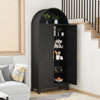 Metal Arched Cabinet, 73" Tall Kitchen Pantry Cabinet with 2 Doors & 4 Adjustable Shelves, Kitchen Storage Cabinets Cupboard for Bathroom, Living Room, Dinging Room (Black)