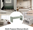 Boucle End of Bed Bench Upholstered Modern Bedroom Bench Channel Tufted Window Bench Comfy Long Ottoman for Living Room/Hallway/Indoor (SAGE, 54" Straight Arm)