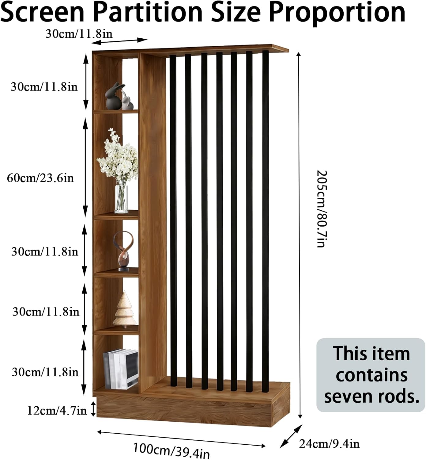 Room Divider with Shelves, Wall Room Divider with Storage Shelf, Easy to Assemble, Suitable for Home and Office Decoration (A Golden Oak + Black, 39.4in)