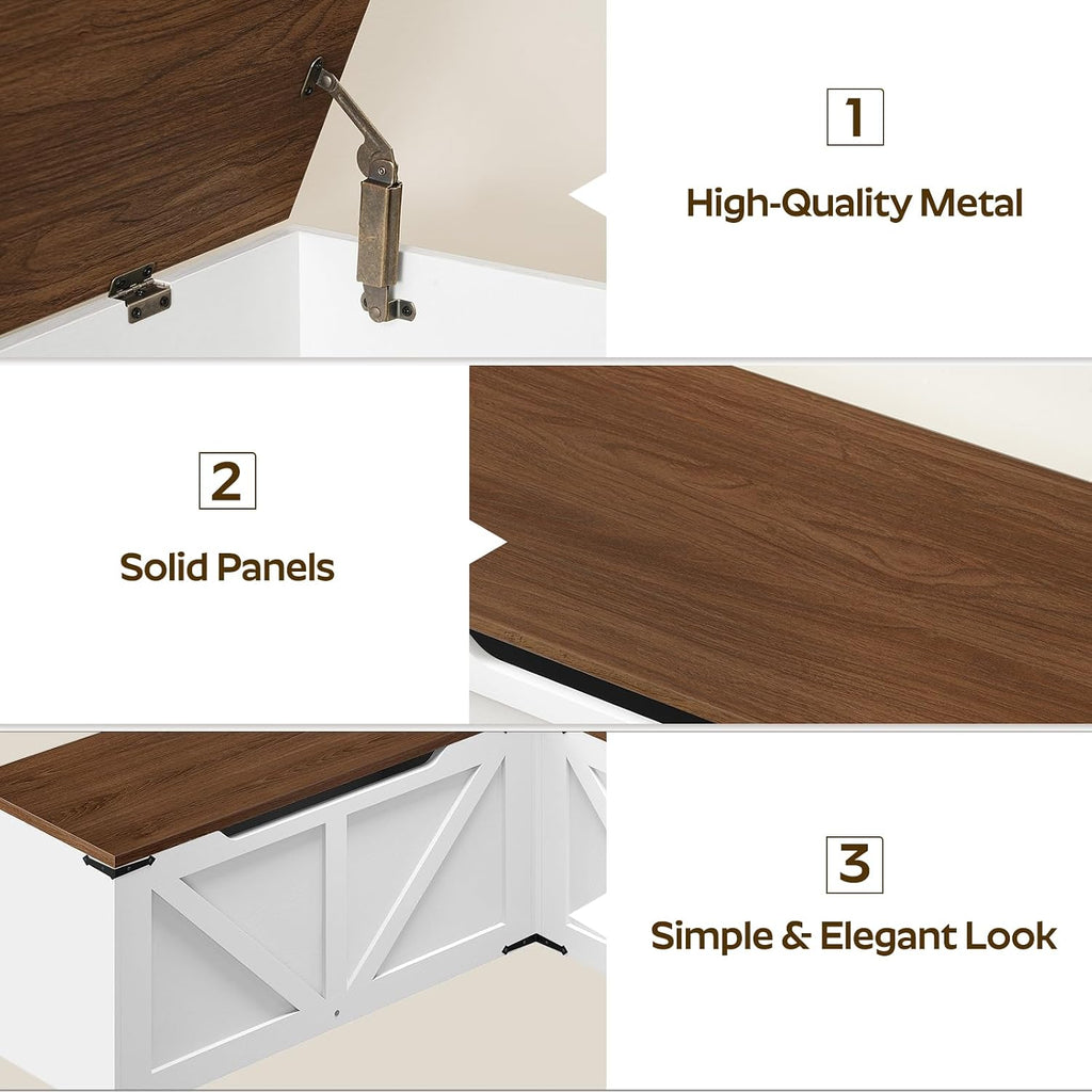 YATINEY L-Shaped Storage Bench, Storage Toy Chest with Hidden Compartments, Breakfast Nook Bench for Corner Spaces, Kitchen, Dining Room, Cloakroom, Walnut and White CW01WH