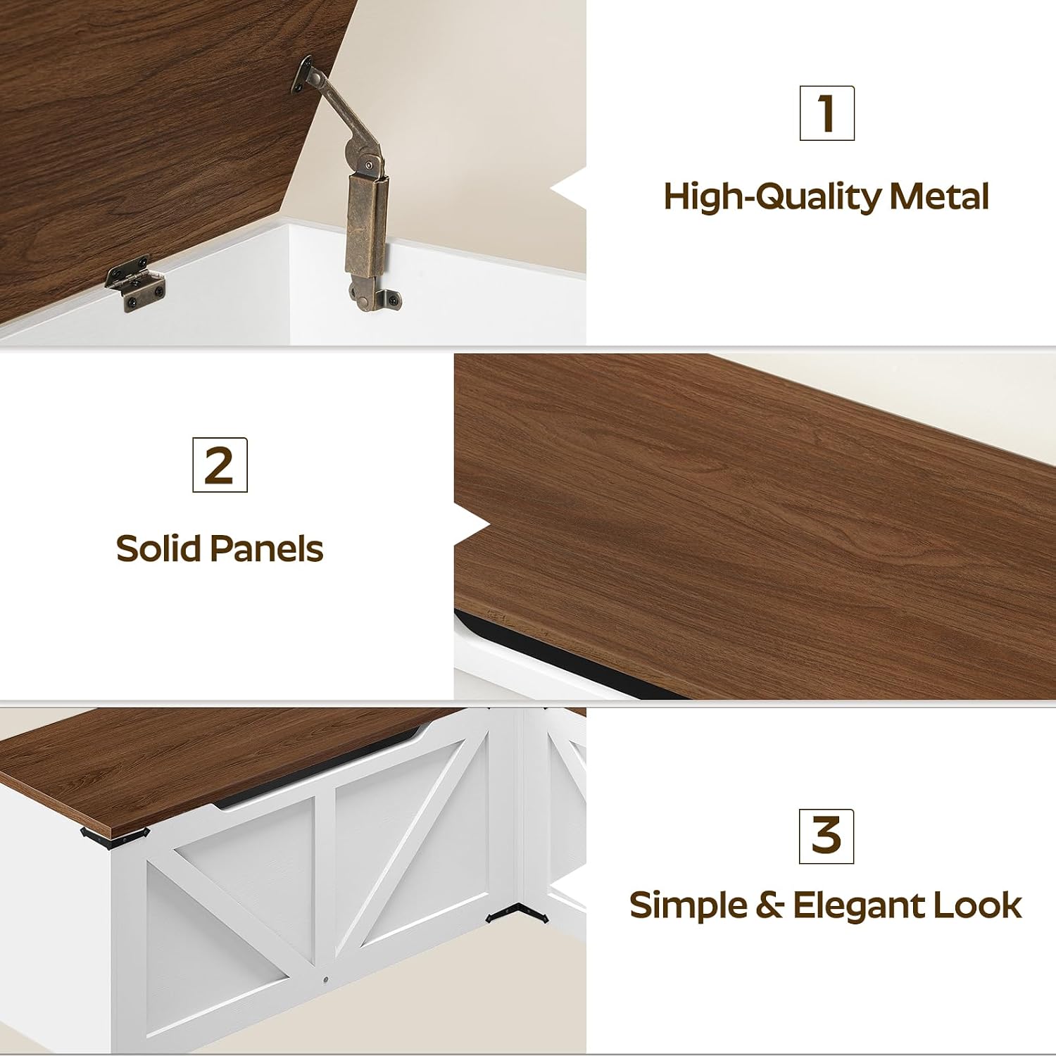 YATINEY L-Shaped Storage Bench, Storage Toy Chest with Hidden Compartments, Breakfast Nook Bench for Corner Spaces, Kitchen, Dining Room, Cloakroom, Walnut and White CW01WH