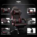 Ergonomic Gaming Chair with Retractable Footrest, High Back Video Game Chairs Computer Gaming Chairs with Headrest and Lumbar Support 400 lbs Linked Armrests Adult Chair (Black Red)