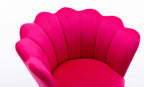 Comfy Home Office Task Chair with Wheels, Cute Modern Upholstered Velvet Seashell Back Adjustable Swivel Vanity Desk Chair, for Women, for Girls,Living Room (Rose red)