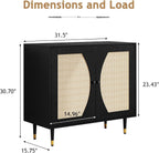 4ever2buy Black Rattan Cabinet, Rattan Buffet Cabinet with Storage, Accent Sideboard Buffet with Adjustable Shelves for Kitchen and Dining Room