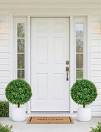 27.5" Artificial Boxwood Topiary Ball Trees for Outdoor with Round Spike, Set of 2 UV Resistant Fake Bushes Artificial Outdoor Shrubs for Front Porch Planters, Weatherproof Faux Greenery Plants Decor