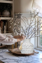Ceramic Flower Vase Home Decor - 10 Inch Rustic Hollow White Pottery Vase Modern Farmhouse Vintage for Centerpieces House Living Room Dining Table Shelf Mantel Decoration