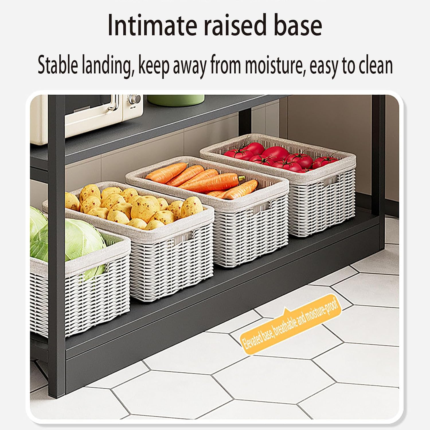 Kitchen Shelf, Floor-Standing Shelf, Shelf, Countertop Kitchen, Multi-Layer Large-Capacity Storage Rack, Multifunctional Pot Oven Microwave Rack 80 * 35 * 80cm Fourlayersofblack