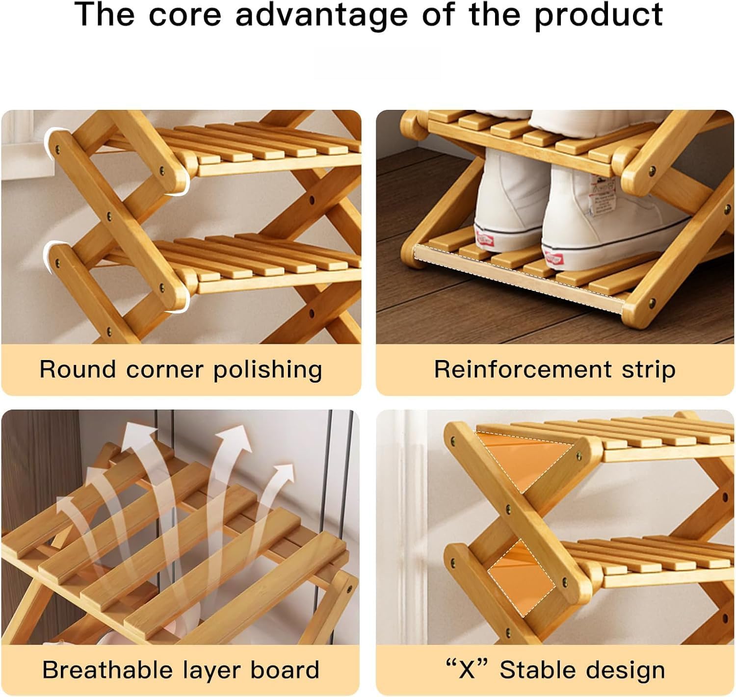 9-Tier Bamboo Shoe Rack, Foldable Portable Storage, Vertical Shoe Shelf for Entryway, Bedroom, Hallway, Small Spaces - Multi-Functional Organizer Brown
