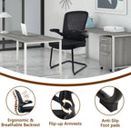 CLATINA Office Guest Chair no Wheels with Lumbar Support and Flip-up Armrest Mid Back Mesh Space Air Grid Series Sled Base for Reception Conference Room Black Set of 8
