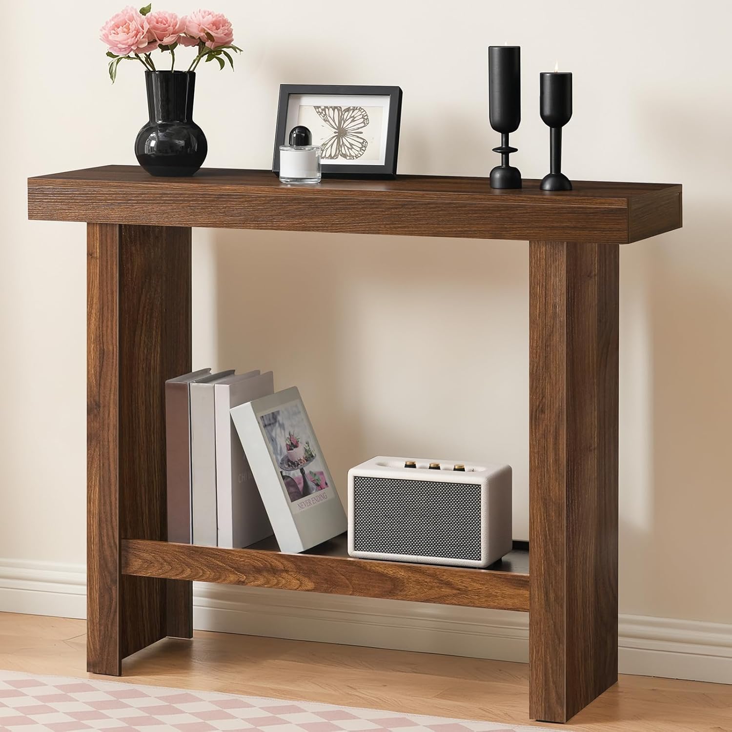 MAHANCRIS Console Table, 39.4'' Entryway Table for Hallway, Narrow Sofa Table Behind The Couch, Modern Foyer Tables for Entrance, Living Room, Corridor, Easy Assembly, Walnut CTZB16801