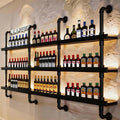 89cm/35in Wall Mounted Wine Rack with LED Light - 3-Tier Solid Wood Industrial Rustic Floating Shelves, Bottle Storage Organizer for Kitchen, Bar, Pub, Cellar, Home Bar (Black, 89cm/35in)