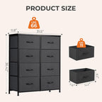 Sweetcrispy Dresser, Dresser for Bedroom Organizer Storage, Fabric Storage Tower with 8 Drawers, Chest of Drawers with Steel Frame, Wood Top for Living Room, Closet, Black