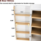 78.2" Tall Farmhouse Kitchen Pantry Cabinet with 8 Door Shelves, Storage Cabinet with 3 Adjustable Shelves, 3 Large Drawers, Versatile Cupboard for Kitchen, Dining & Bathroom (White, 4 doors)
