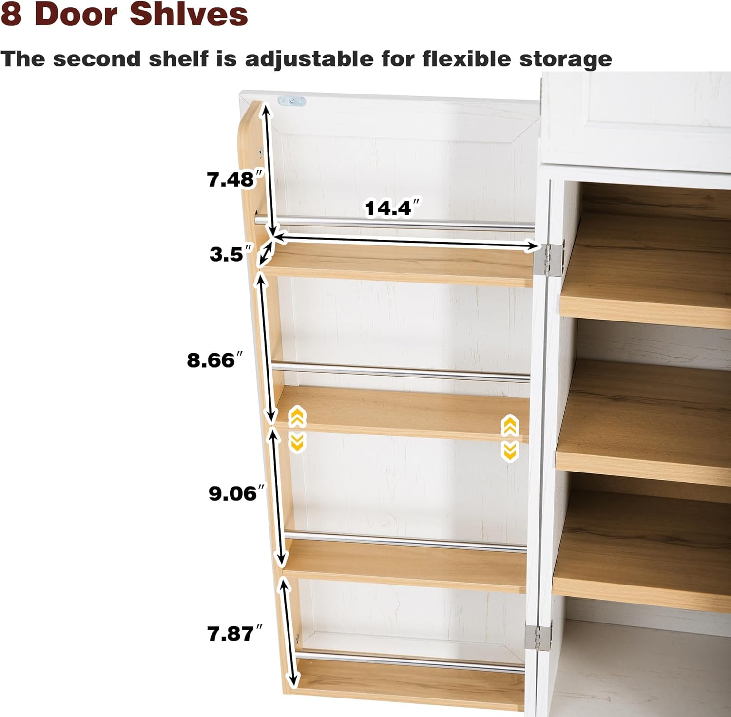 78.2" Tall Farmhouse Kitchen Pantry Cabinet with 8 Door Shelves, Storage Cabinet with 3 Adjustable Shelves, 3 Large Drawers, Versatile Cupboard for Kitchen, Dining & Bathroom (White, 4 doors)
