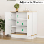 PROXRACER 32" Sideboard Buffet Cabinet with Storage, Adjustable Shelves & Shaker Doors, Rustic Storage Cabinet with Gold Handles for Kitchen, Dining Room, White