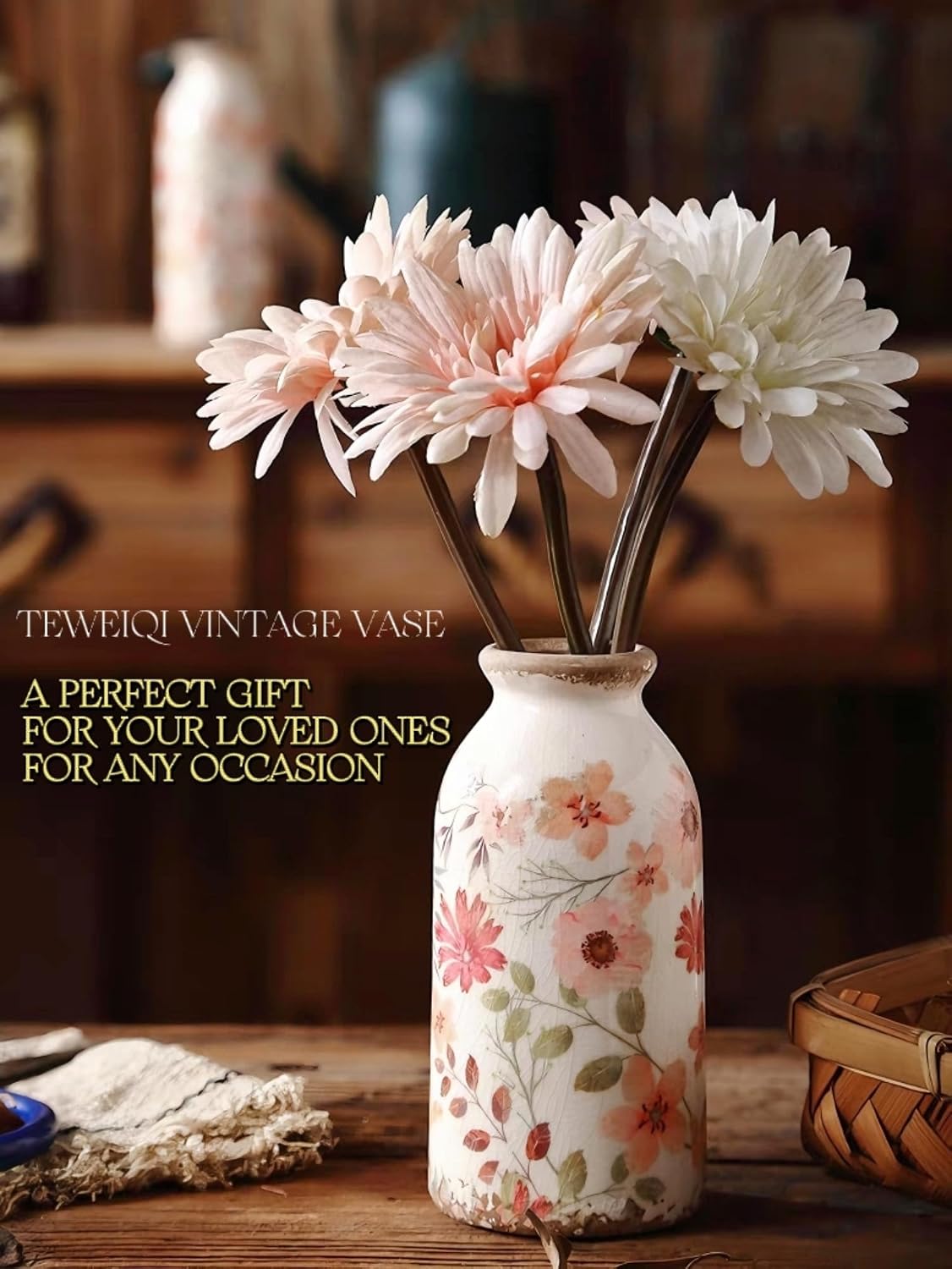 TEWEIQI Vintage Ceramic Small Vase, Farmhouse Rustic Décor, Home Decorative Vase for Your Kitchen, Bedroom, Office, Living Room, Bathroom& Shelf Centerpiece Table Decorations (Retro Creative Style S)