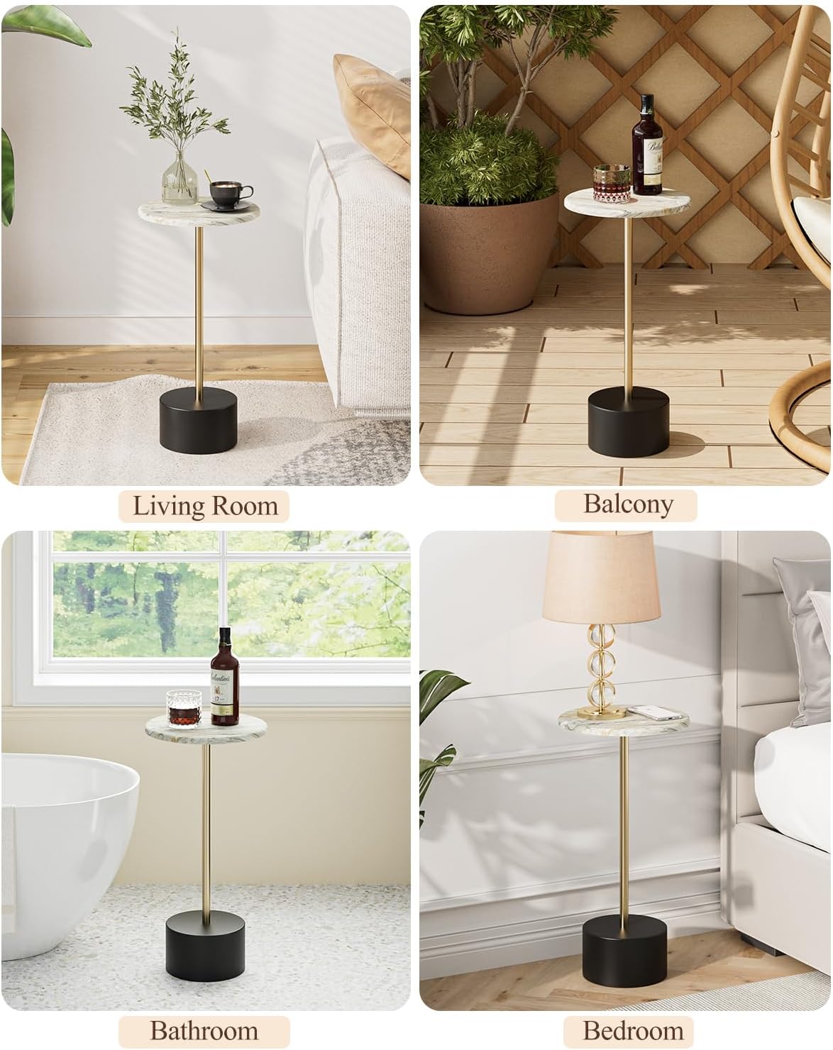 Drink Table Pedestal, Round Side Table, Drink Tables for Small Spaces, Pedestal End Table, Small Pedestal Table (Black Gold)