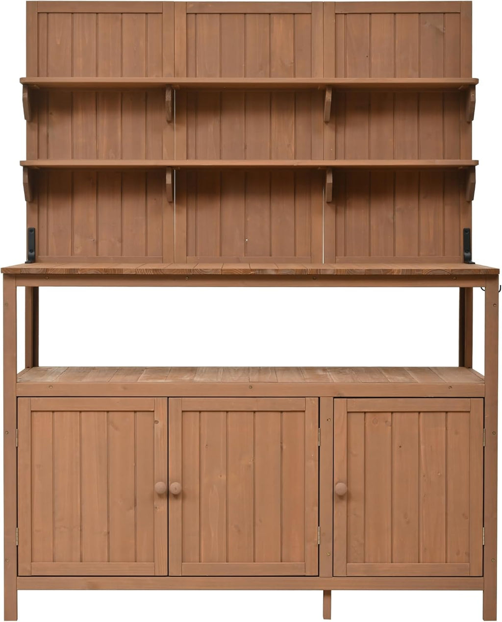 Outdoor Potting Bench Table with Hutch, 50.2" Solid Fir Wood Garden Workstation, Large Countertop, 2 Shelves, 2 Cabinets, for Gardening (Natural6, 50.2")