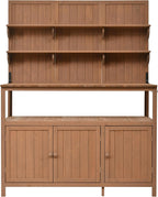 Outdoor Potting Bench Table with Hutch, 50.2" Solid Fir Wood Garden Workstation, Large Countertop, 2 Shelves, 2 Cabinets, for Gardening (Natural6, 50.2")