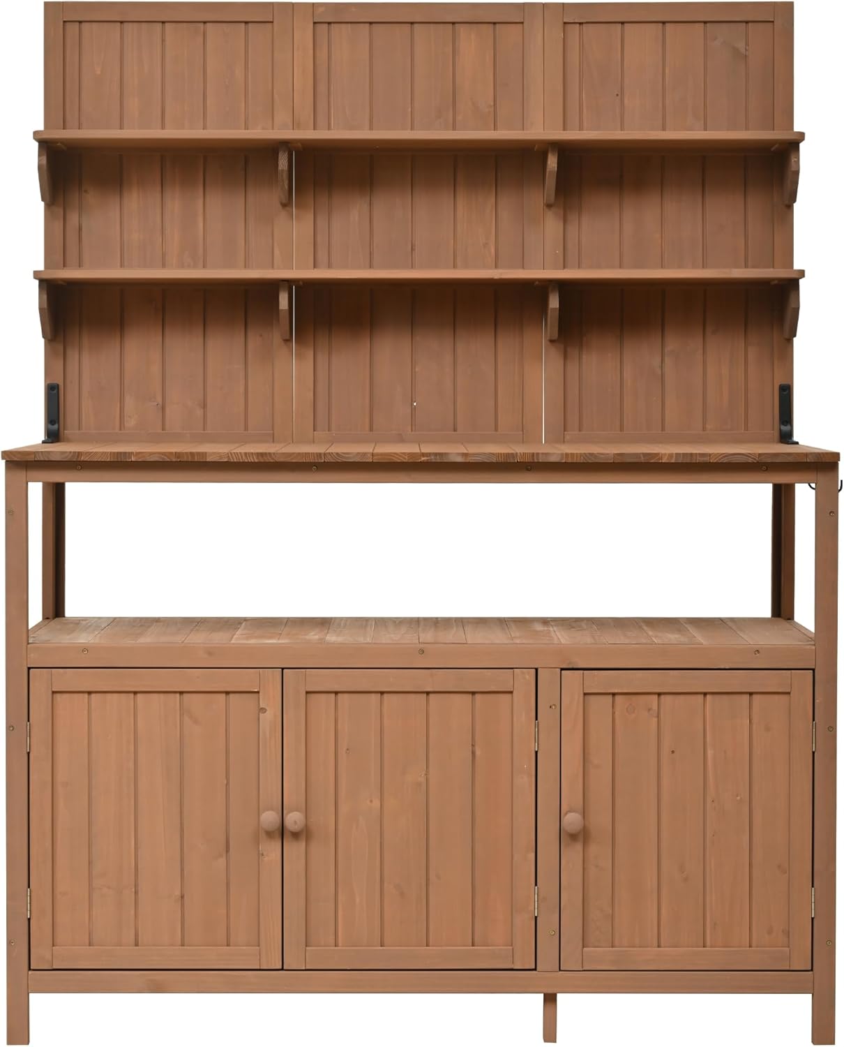 Outdoor Potting Bench Table with Hutch, 50.2" Solid Fir Wood Garden Workstation, Large Countertop, 2 Shelves, 2 Cabinets, for Gardening (Natural6, 50.2")