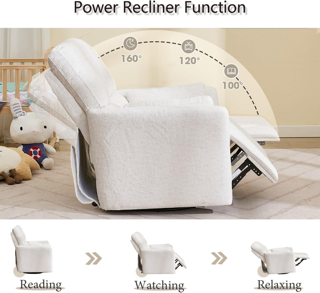 Power Rocker Swivel Recliner Chair for Adults, 26" Extra Wide Glider Reclining Nursery Chair w/USB & Type-C Charger Rocking Chairs for Living Room Bedroom Beige