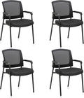 CLATINA Stacking Chairs Set of 4, Stackable Waiting Room Chairs No Wheels with Armrest, Ergonomic Mesh Office Reception Guest Chair for Home Conference Lobby Church School Meeting Training, Black