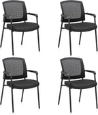 CLATINA Stacking Chairs Set of 4, Stackable Waiting Room Chairs No Wheels with Armrest, Ergonomic Mesh Office Reception Guest Chair for Home Conference Lobby Church School Meeting Training, Black