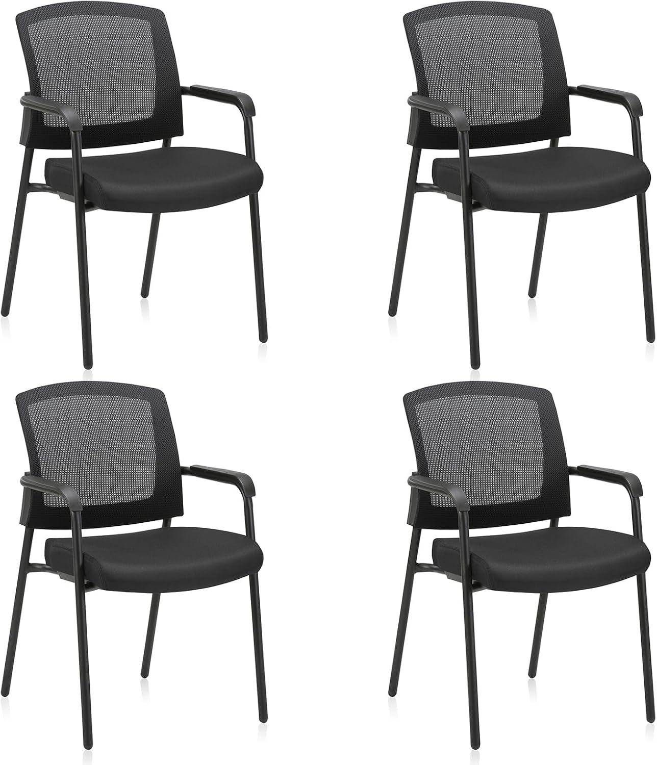 CLATINA Stacking Chairs Set of 4, Stackable Waiting Room Chairs No Wheels with Armrest, Ergonomic Mesh Office Reception Guest Chair for Home Conference Lobby Church School Meeting Training, Black