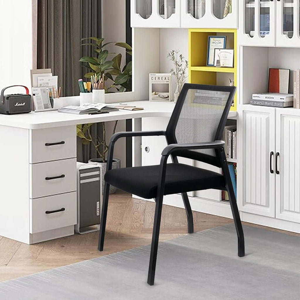 KLASIKA Desk Chair No Wheels, Arm Chair with Ergonomic Lumbar Support and Thickened Seats Cushion, Waiting Room Chairs for Office School Church Guest Reception, 8 Pack Black