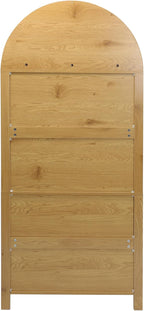 SOFTSEA 71" Tall Kitchen Pantry Cabinet with Adjustable Shelves, Fluted Arched Cupboard Cabinet with Hidden Drawer & Glass Door, Kitchen Hutch with Door Shelves for Dining Room, Oak