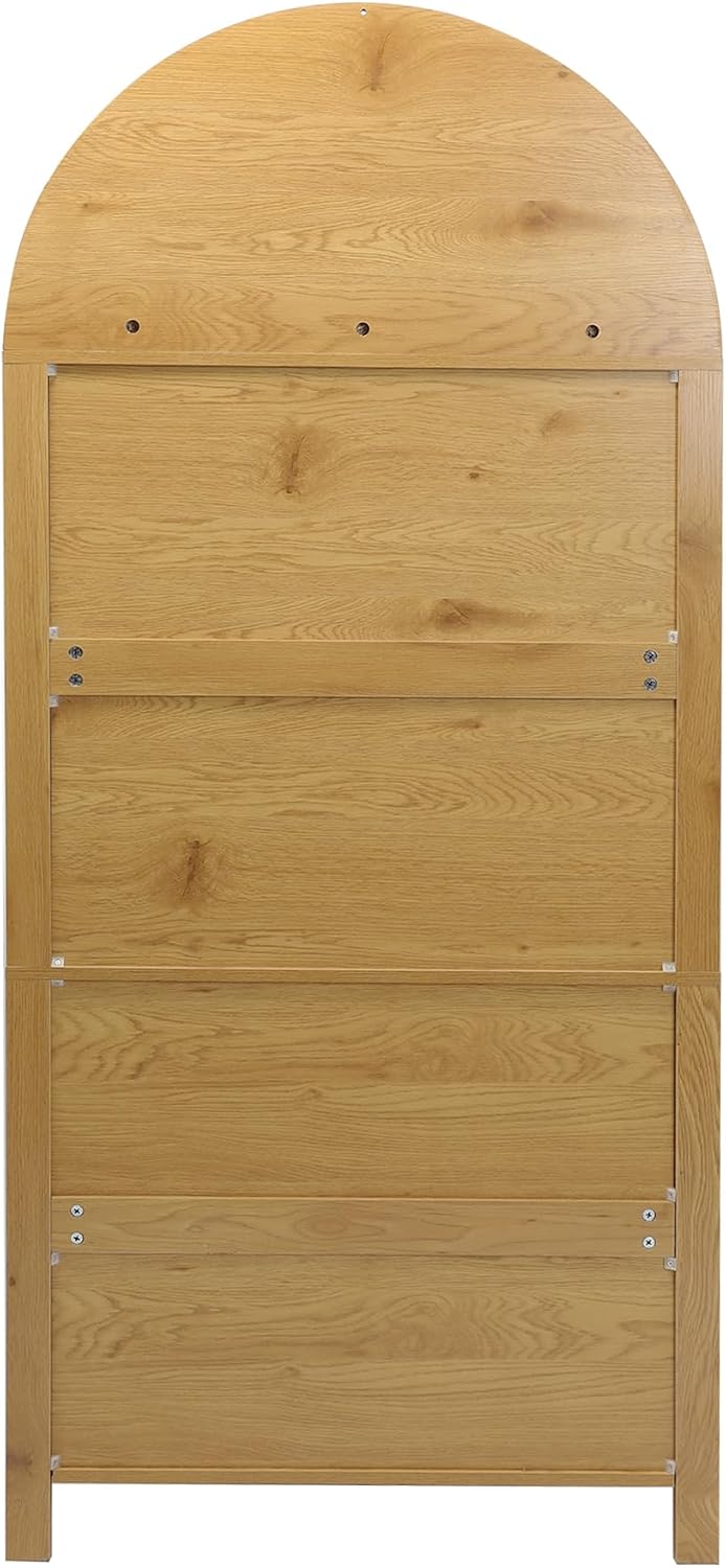 SOFTSEA 71" Tall Kitchen Pantry Cabinet with Adjustable Shelves, Fluted Arched Cupboard Cabinet with Hidden Drawer & Glass Door, Kitchen Hutch with Door Shelves for Dining Room, Oak