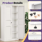 71"Kitchen Pantry Cabinet,White Metal Pantry Cabinet with 2 Doors & 4 Adjustable Shelves,Pantry Cabinets with Gold/Black Handles,Kitchen Cabinet for Dinging Room,Living Room,Assembly Required