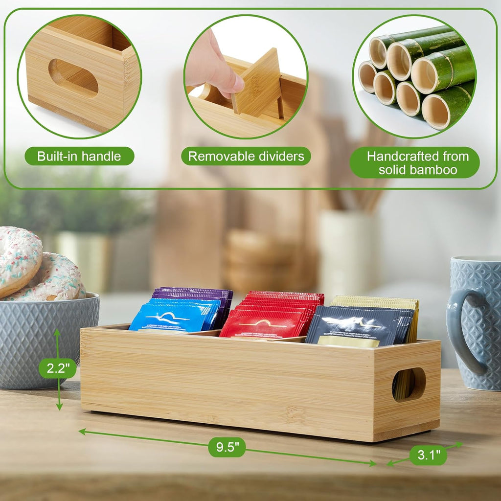 Tea Bag Holder with 2 Slots, Acacia | Tea bag holder