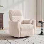 LINSY 220° Swivel Electric Power Recliner Chair, Corduroy Nursing Rocker with USB & Type-C, High Back Adult Comfort Chair with 2 Pillows, Space-Saving for Nursery, Bedroom, Living Room(Beige)