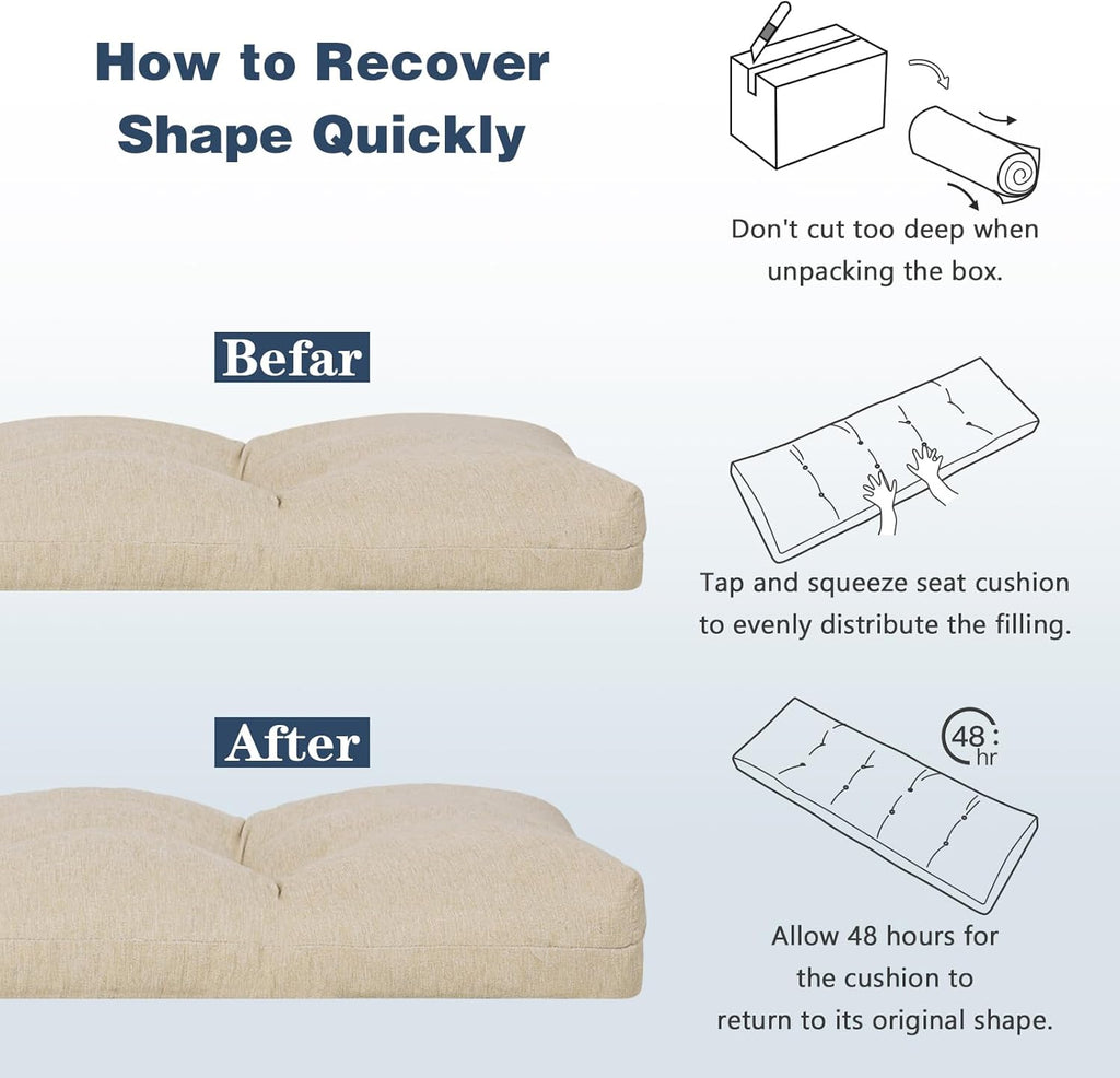 baibu 40 Inch Memory Foam Bench Cushion, Dual-Layer Patent Design Non-Slip Indoor Bench Cushion with Ties, 40x15x3Inch, Beige
