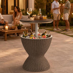 Byroce Outdoor Cooler Table, Patio Cooler Side Table with 8 Gallon Built-in Cooler, Adjustable Height Rattan Bar Table for Pool, Hot Tub, Backyard and Parties