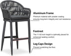 PURPLE LEAF Outdoor Bar Height Stools Set of 2 Patio Metal Modern Wicker Rattan Bar Chairs Woven Aluminum Barstools with Back and Cushions for Balcony Garden Indoor Kitchen Outside Gray