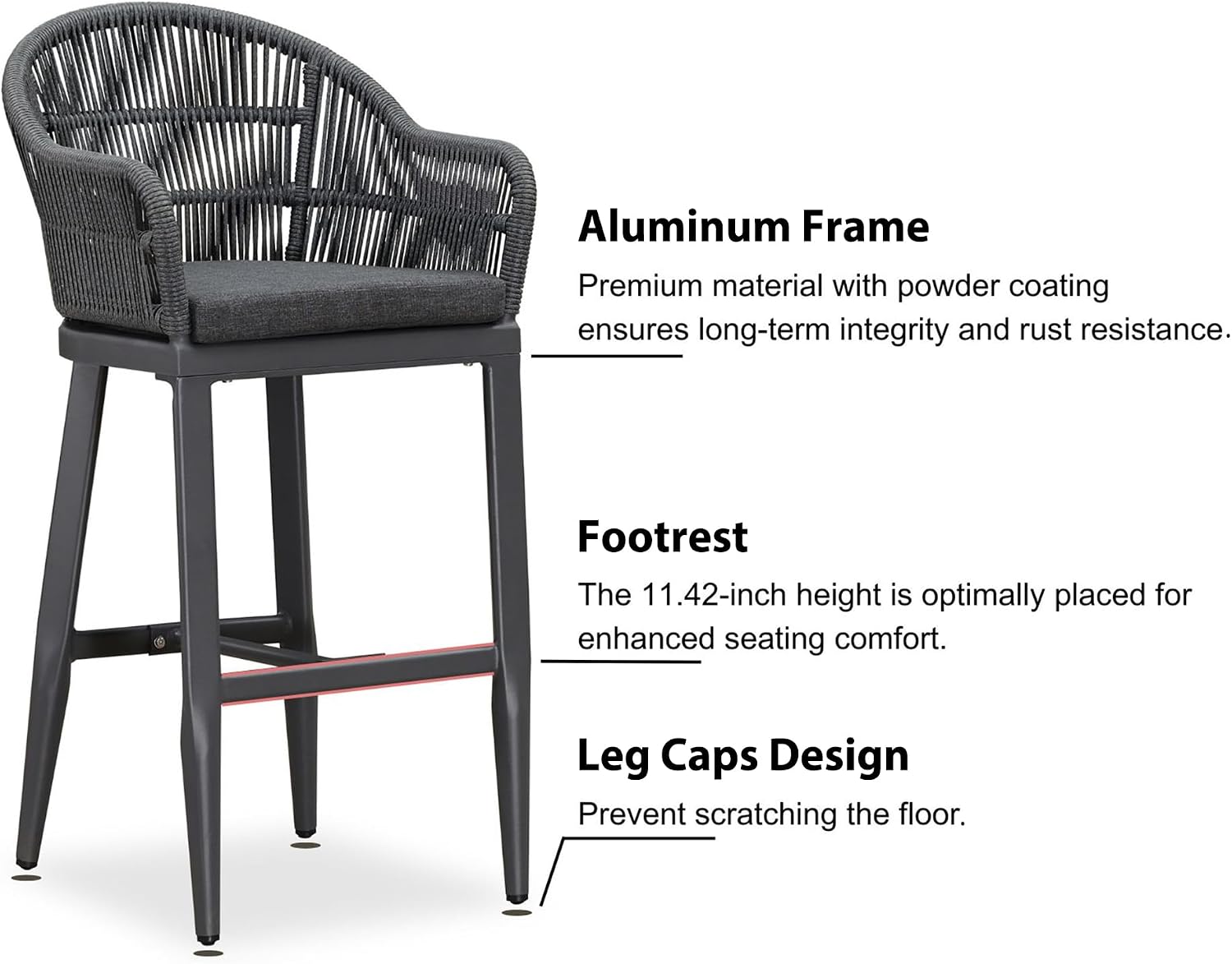 PURPLE LEAF Outdoor Bar Height Stools Set of 2 Patio Metal Modern Wicker Rattan Bar Chairs Woven Aluminum Barstools with Back and Cushions for Balcony Garden Indoor Kitchen Outside Gray